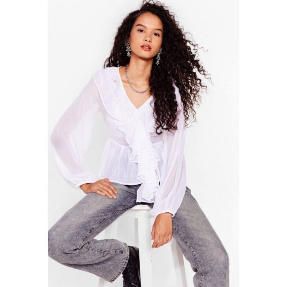 Chiffon V Neck Ruffle Blouse - Picture 4 of 5